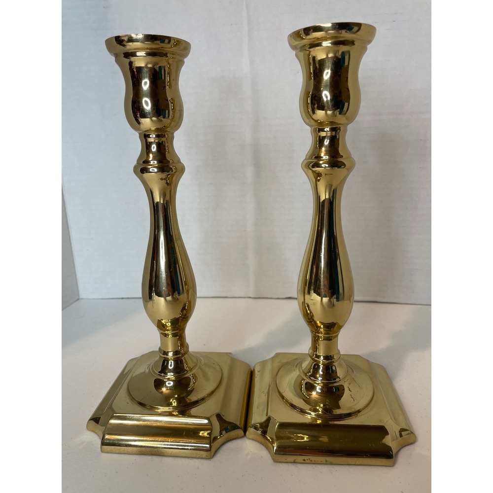 Vintage Valsan Brass Candlesticks Made in Portugal Polished Gold Baluster 9.25" - Picture 2 of 7
